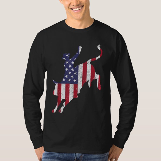 Rodeo Bull Riding American Flag Patriotic Bull Rid T-Shirt (Front)