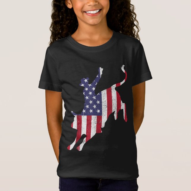 Rodeo Bull Riding American Flag Patriotic Bull Rid T-Shirt (Front)