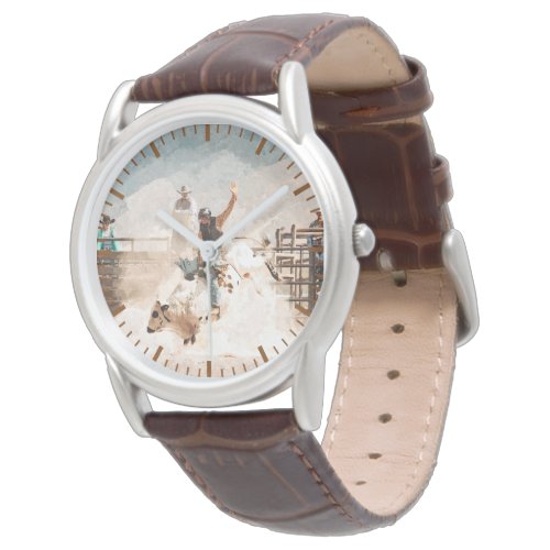 Rodeo Bull Riding Rustic Western Mens  Watch