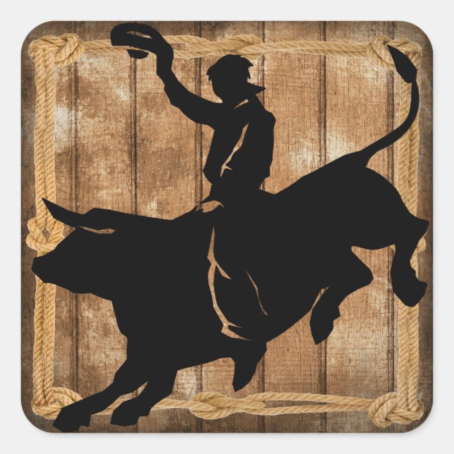 Rodeo Bull Riding Silhouette Square Sticker (Front)