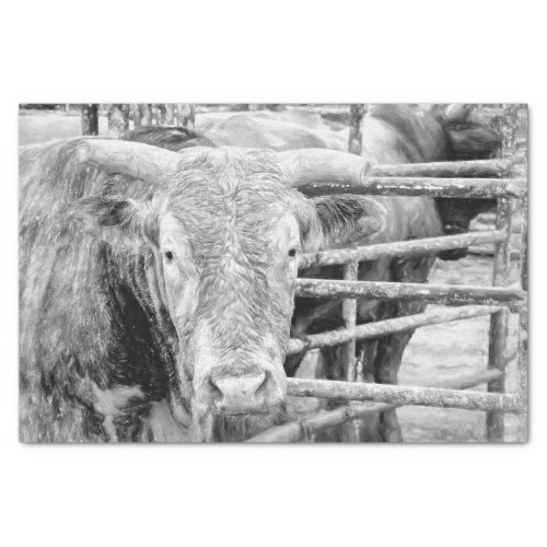 Rodeo Bull Rustic Black And White Country Western Tissue Paper