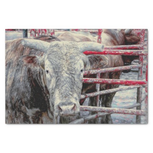 Rodeo Bull Rustic Vintage Gray Red Country Western Tissue Paper