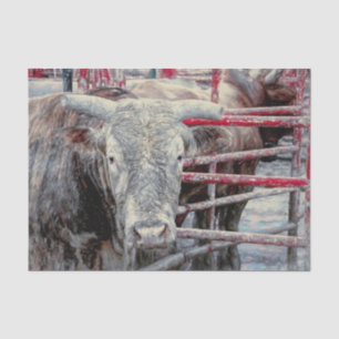 Rodeo Bull Rustic Vintage Gray Red Country Western Tissue Paper