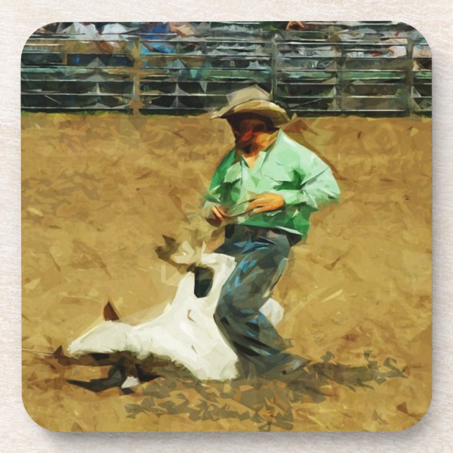 Rodeo Calf Roping Abstract Impressionism Beverage Coaster (Front)