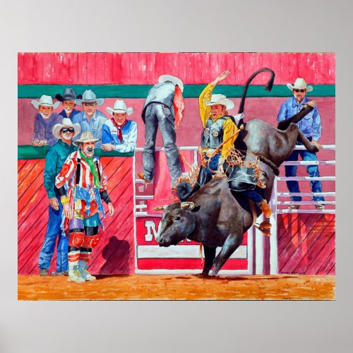Rodeo Clown and Bull Rider Poster