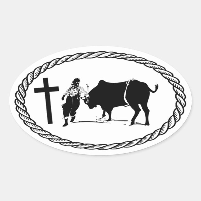 Rodeo Clown Cross Euro Style Oval Sticker (Front)