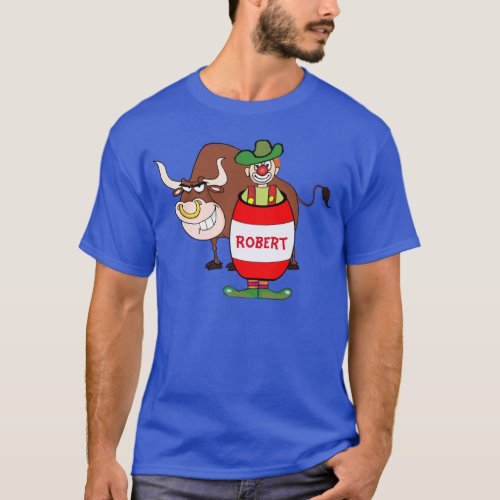 Rodeo Clown In Barrel And Bull Cartoon Personaliz T_Shirt