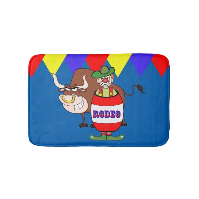 Rodeo Clown In Barrel And Bull Western Bath Decor Bath Mat (Front)