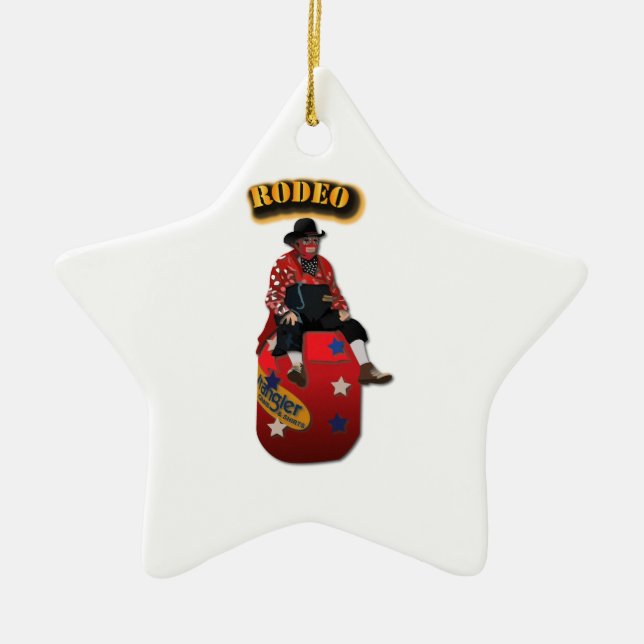 Rodeo Clowns with Text Ceramic Ornament (Front)