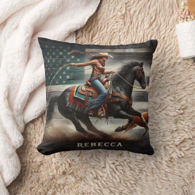 Rodeo Competitor Roping a Fox at Sunset Throw Pillow (Blanket)