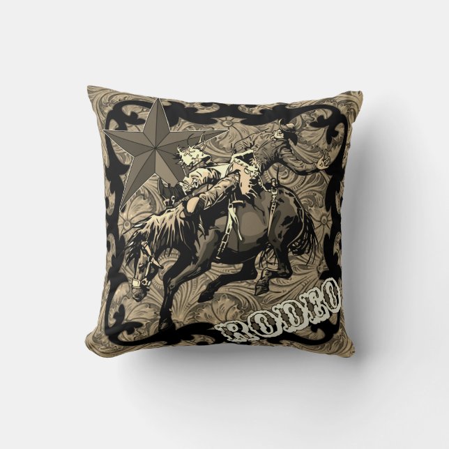 Rodeo Cowboy Bareback Bronc Rider Throw Pillow (Front)
