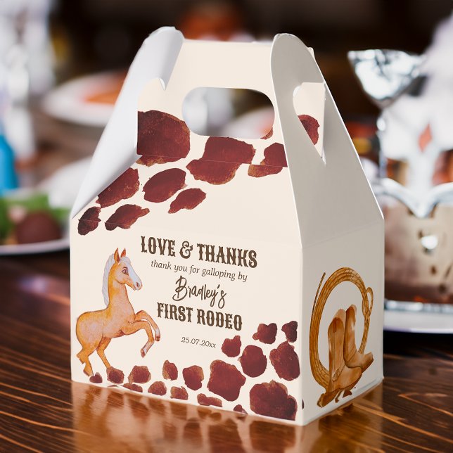 Rodeo cowboy birthday brown cow pattern pony  favor boxes (Rodeo cowboy birthday brown cow pattern pony favor box)