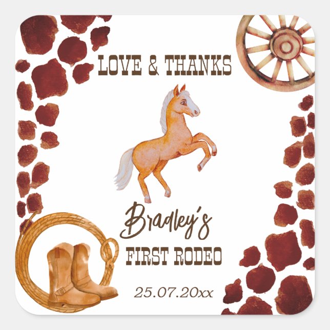 Rodeo cowboy birthday cow pattern pony  square sticker (Front)