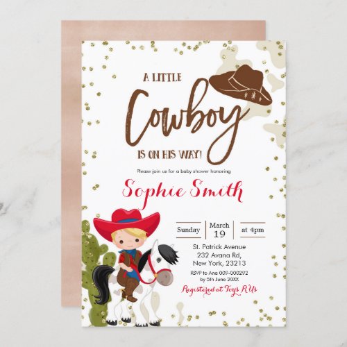 Rodeo Cowboy Blonde Boy Baby Shower Invitation