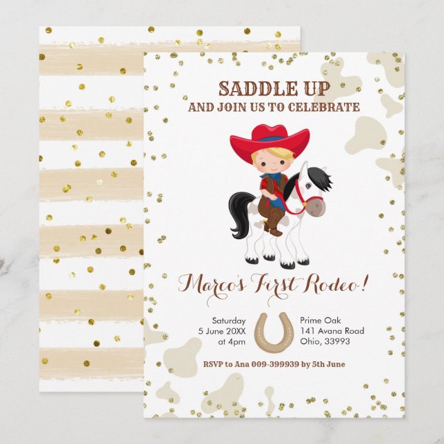 Rodeo cowboy blonde boy birthday Invitation (Front/Back)