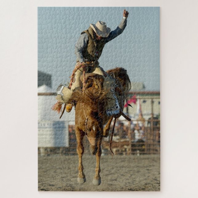 Rodeo Cowboy Bucking Horse Wild Ride Jigsaw Puzzle (Vertical)