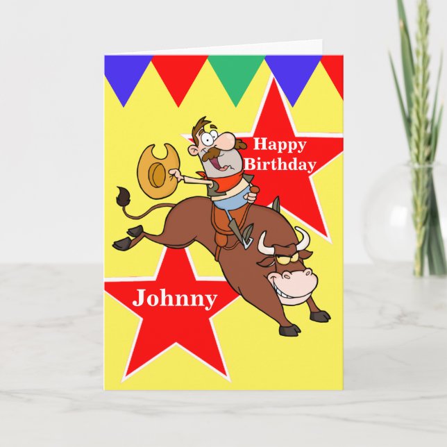 Rodeo Cowboy Bull Rider Birthday Card (Front)