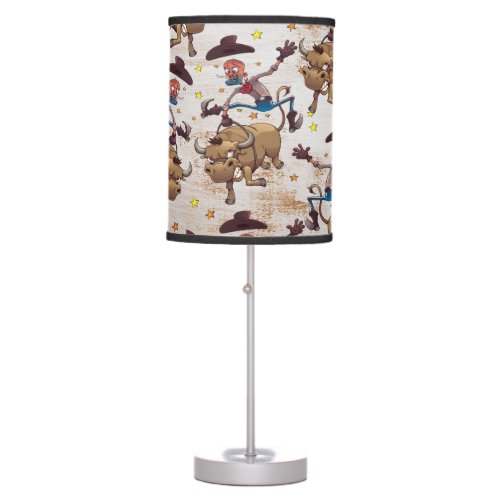 Rodeo Cowboy Bull Riding Country Western Cartoon Table Lamp