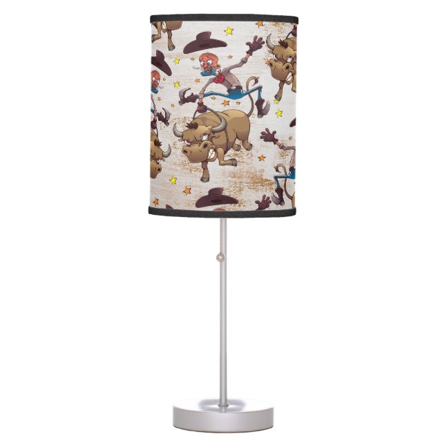 Rodeo Cowboy Bull Riding Country Western Cartoon Table Lamp (Front)
