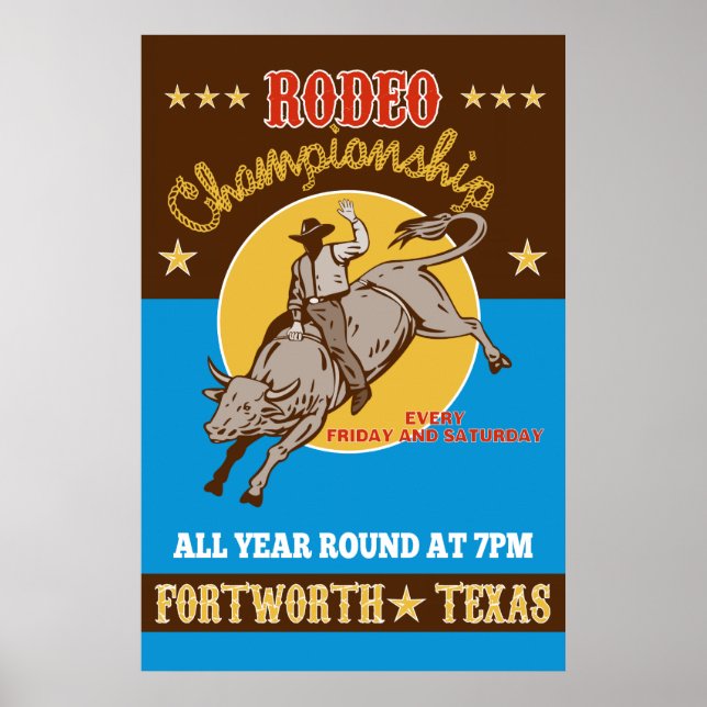 Rodeo Cowboy bull riding poster (Front)