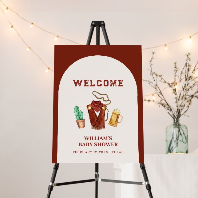 Rodeo Cowboy Cactus Beer Baby Shower Welcome Sign (In Situ (Stand))