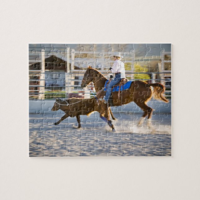 Rodeo cowboy calf roping jigsaw puzzle (Horizontal)