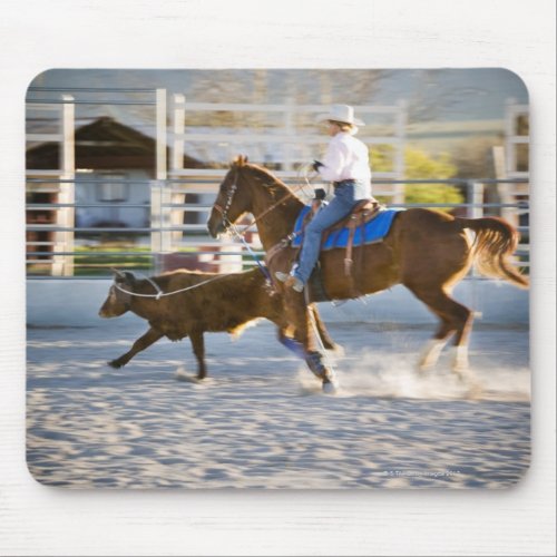 Rodeo cowboy calf roping mouse pad