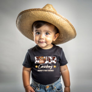 Rodeo Cowboy cow pattern 1st birthday matching Baby T-Shirt