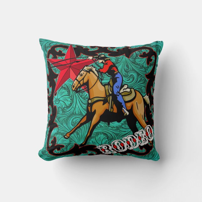 Rodeo Cowboy Cowgirl Calf Roping Throw Pillow (Front)