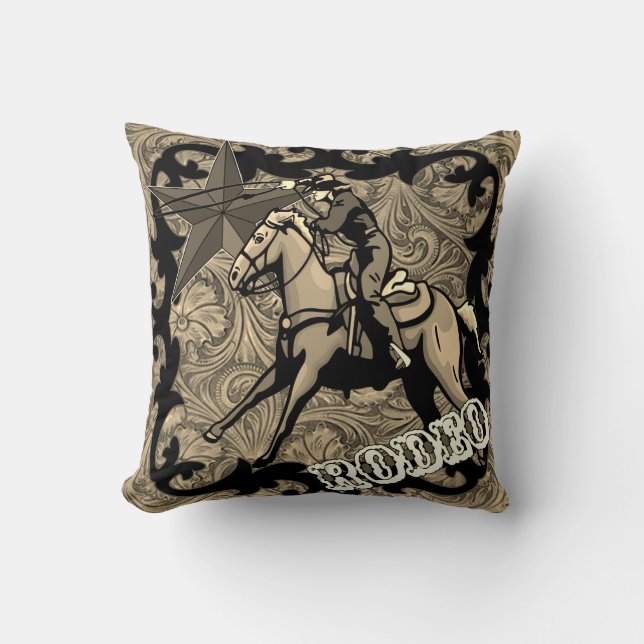 Rodeo Cowboy Cowgirl Calf Roping Throw Pillow (Front)