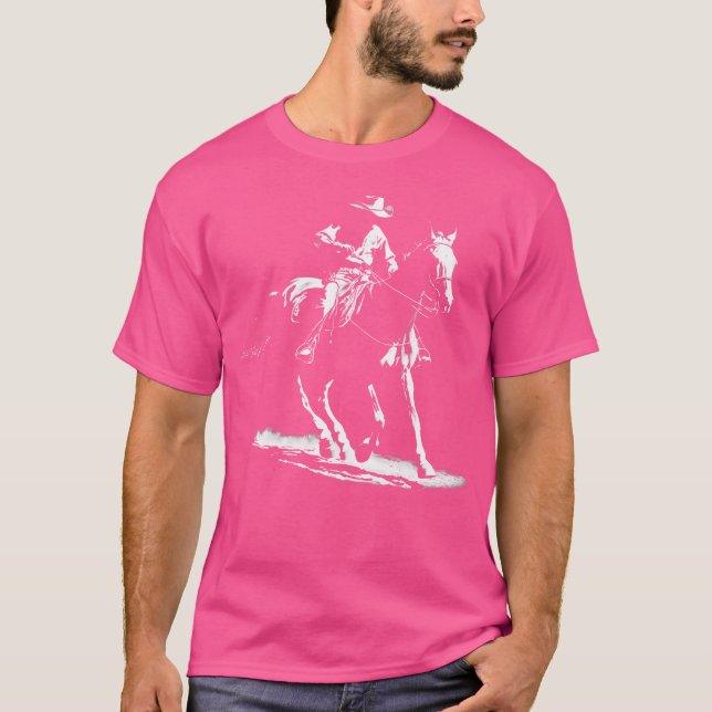 Rodeo Cowboy Dark Western Horse Art T-Shirt (Front)