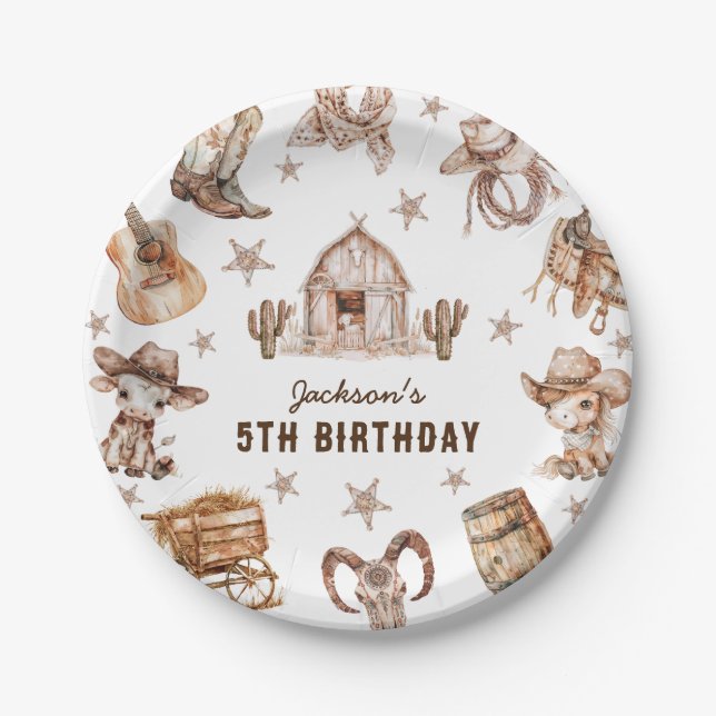 Rodeo Cowboy Kids Birthday Paper Plates (Front)