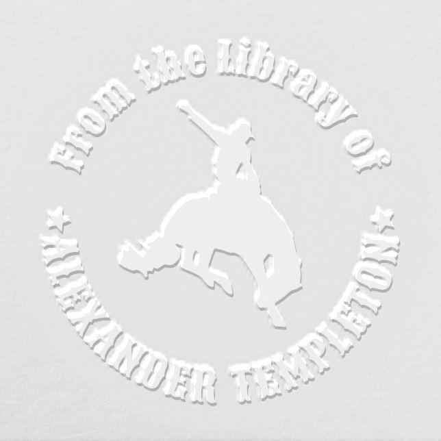 Rodeo Cowboy on Bucking Bronco Library Book Name Embosser (Design)