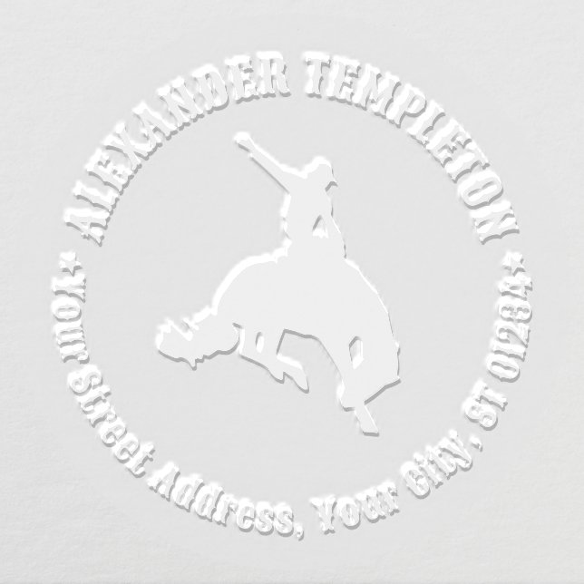 Rodeo Cowboy on Bucking Bronco Name Return Address Embosser (Design)