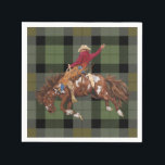 Rodeo Cowboy on Bucking Bronco Napkins<br><div class="desc">Celebrate the Wild West in style! This rodeo cowboy riding a bucking bronco on rich green plaid is perfect for western gift wrap,  cowboy birthday parties,  rodeo events,  and rustic ranch celebrations. A bold western design for true rodeo fans.</div>