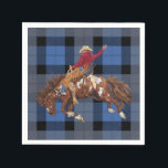 Rodeo Cowboy on Bucking Bronco Napkins<br><div class="desc">Celebrate the Wild West in style! This rodeo cowboy riding a bucking bronco on classic blue plaid is perfect for western gift wrap,  cowboy birthday parties,  rodeo events,  and rustic ranch celebrations. A bold western design for true rodeo fans.</div>