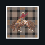 Rodeo Cowboy on Bucking Bronco Napkins<br><div class="desc">Celebrate the Wild West in style! This rodeo cowboy riding a bucking bronco on chocolate brown plaid is perfect for western gift wrap,  cowboy birthday parties,  rodeo events,  and rustic ranch celebrations. A bold western design for true rodeo fans.</div>