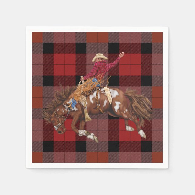 Rodeo Cowboy on Bucking Bronco Napkins (Front)