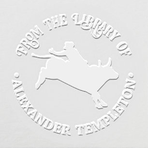 Rodeo Cowboy on Bucking Bull Library Book Name Embosser
