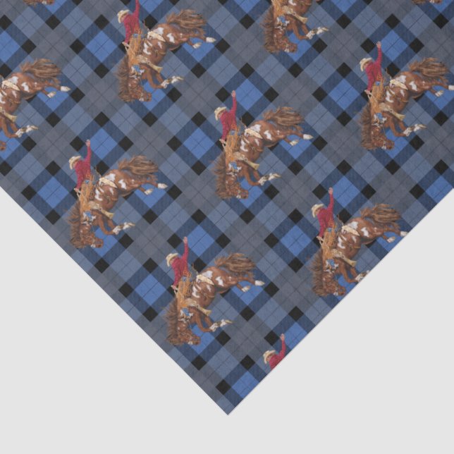 Rodeo Cowboy On Plaid Tissue Paper (Detail)