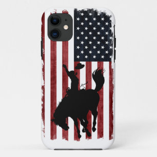 Rodeo Cowboy Patriotic Grunge Flag iPhone 11 Case