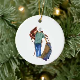 Rodeo Cowboy, Personalize The Back  Ceramic Ornament