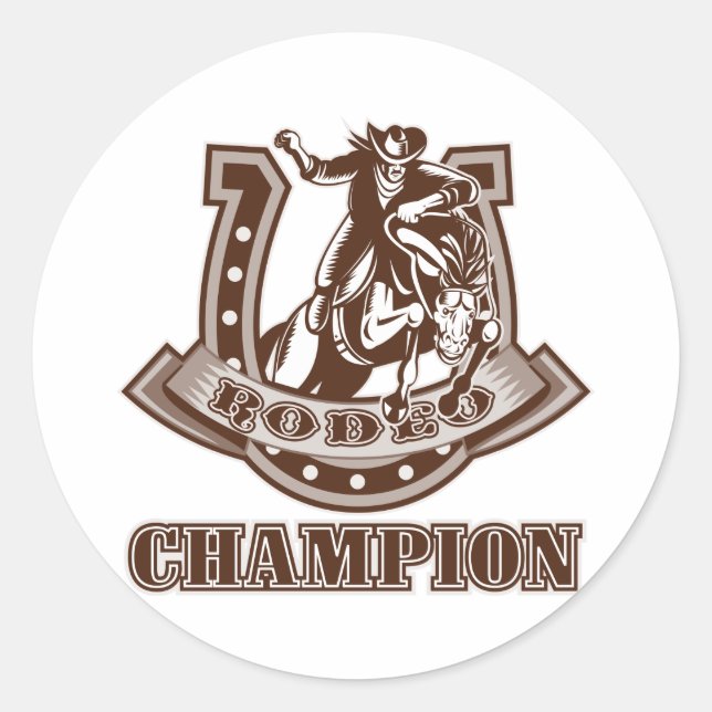 rodeo cowboy riding bronco horseshoe classic round sticker (Front)