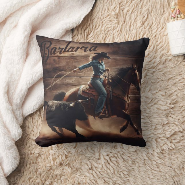 Rodeo Cowboy Roping Calf at Sunset Throw Pillow (Blanket)