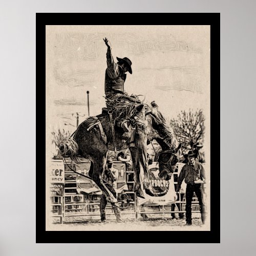 Rodeo Cowboy Saddle Bronc Event Country Western Poster