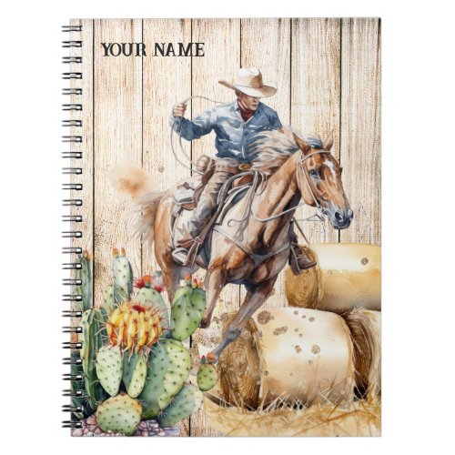 Rodeo cowboy Southern watercolor hay cactus Notebook