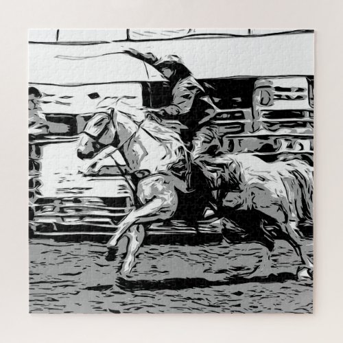 Rodeo Cowboy  _ Steer Roping Event Jigsaw Puzzle