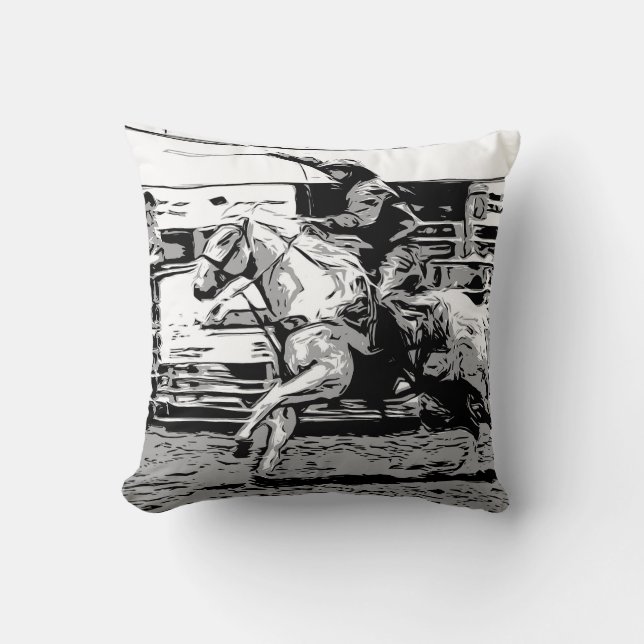 Rodeo Cowboy  - Steer Roping Event Throw Pillow (Front)
