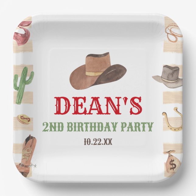 Rodeo Cowboy Western Wild West Birthday Party Paper Plates (Front)