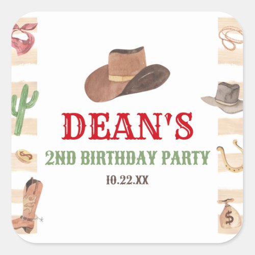 Rodeo Cowboy Western Wild West Birthday Party Square Sticker